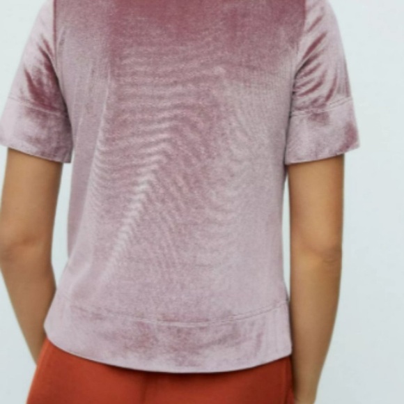 ANTHROPOLOGIE Krisha Mauve Crushed Velvet Mock Neck Short Sleeve Top - Picture 3 of 7